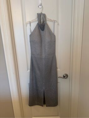 St. John Silver Halter Sparkle Midi Dress